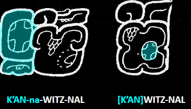 Fig. 1 Infixation of the highlighted logogram K’AN (shown on left, infixed as a circle on the right)