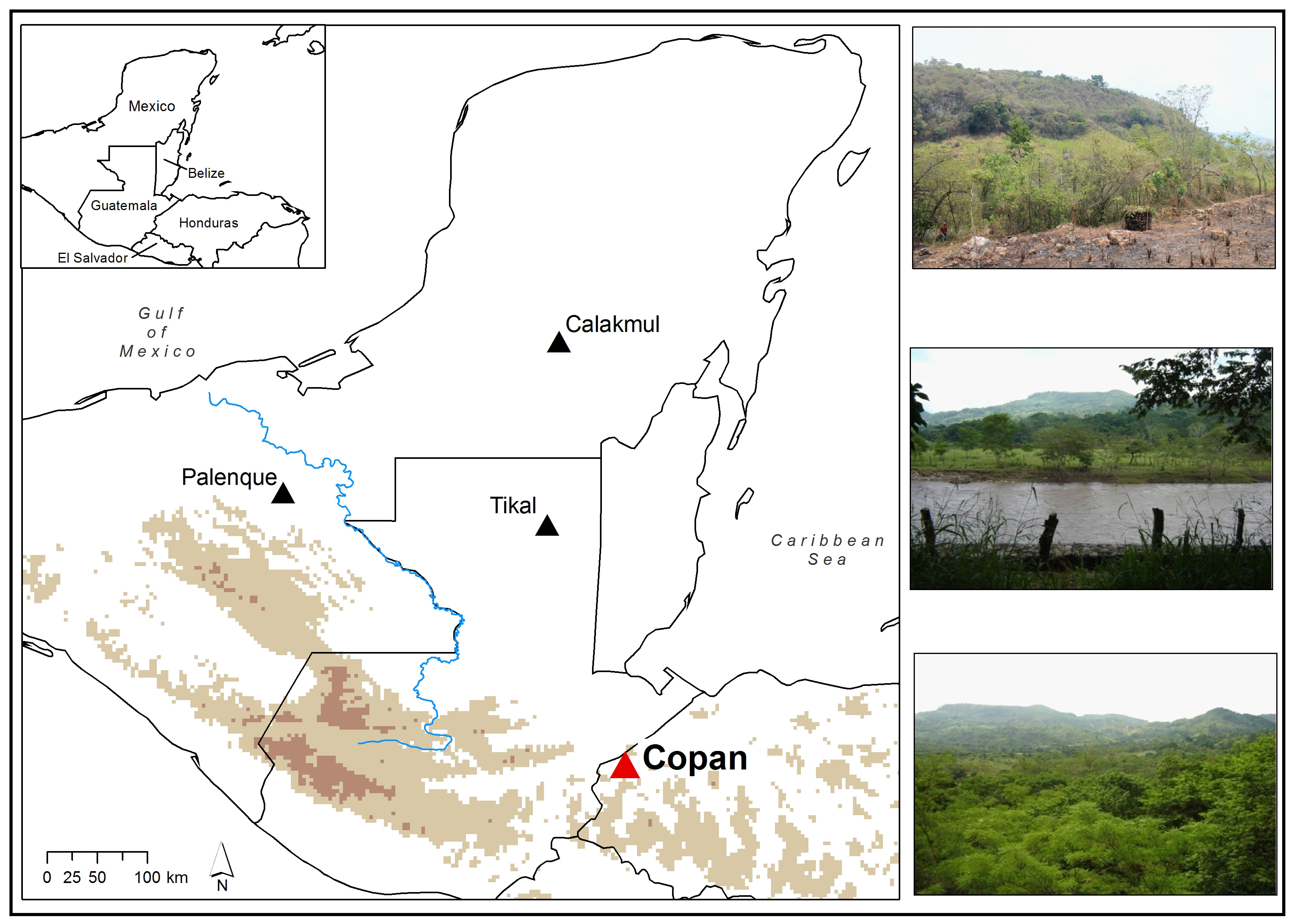 Figure 1: Map of Copan’s location at southeastern periphery of Maya region (Map: H. Richards-Rissetto)