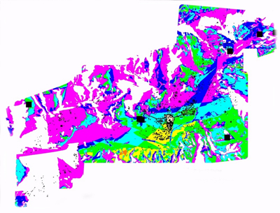 Figure 2: Cumulative viewshed illustrating number of valley stelae visible at locations at Copan