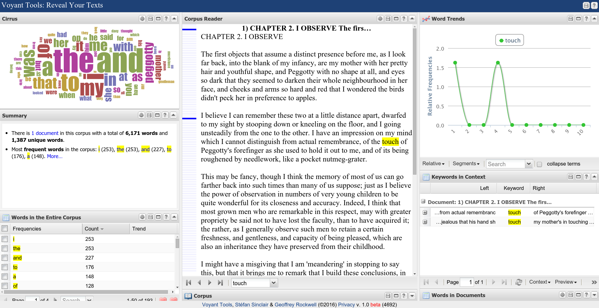 Figure 3: Screenshot of web-based Voyant Tools (Sinclair et al., 2012).