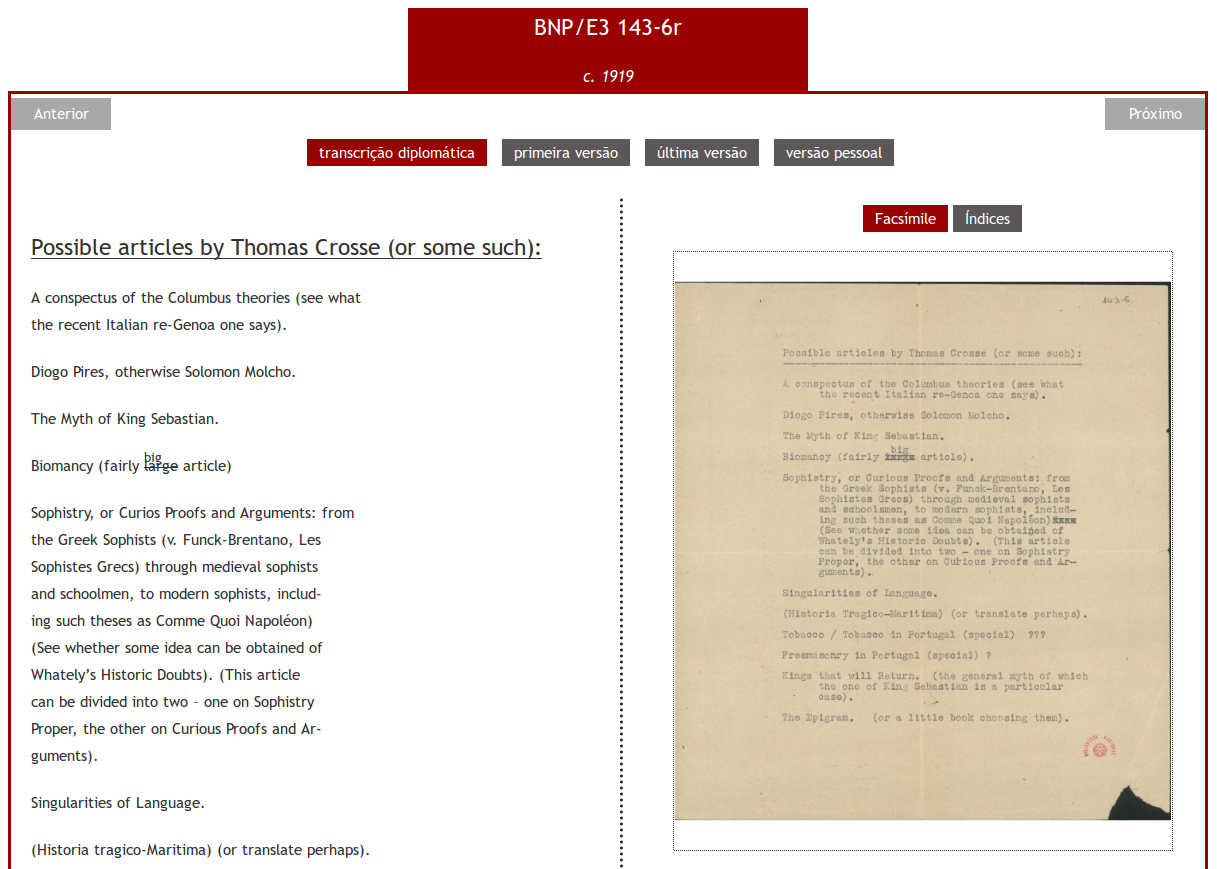 Figure 4: Synopsis of editorial list and facsimile <>