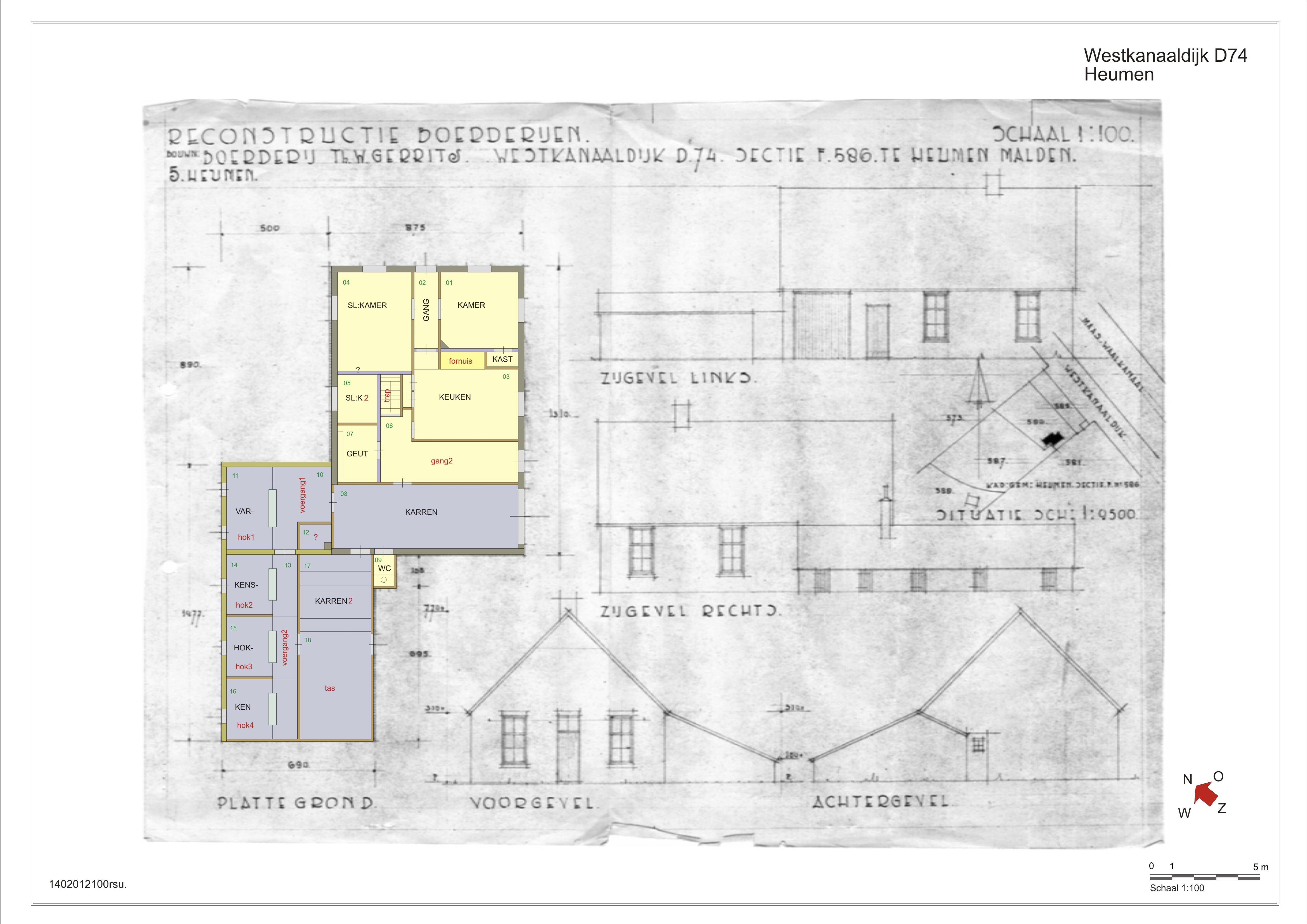 Illustration 2. Architectural drawing of Westkanaaldijk with vectorized plan and labelled spaces.