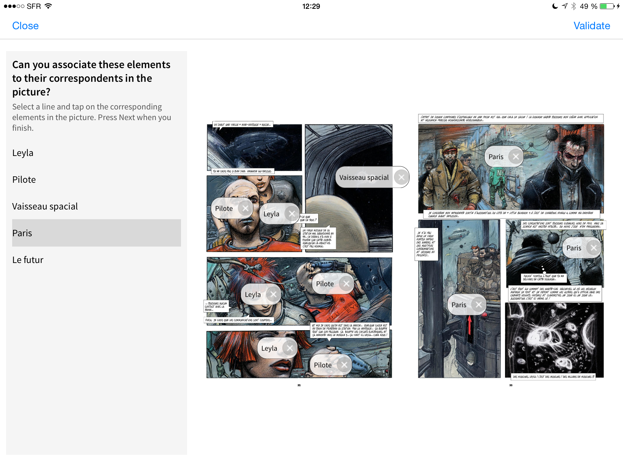 Figure 2. Annotation interface (drawing page structure-left, narration elements-right)