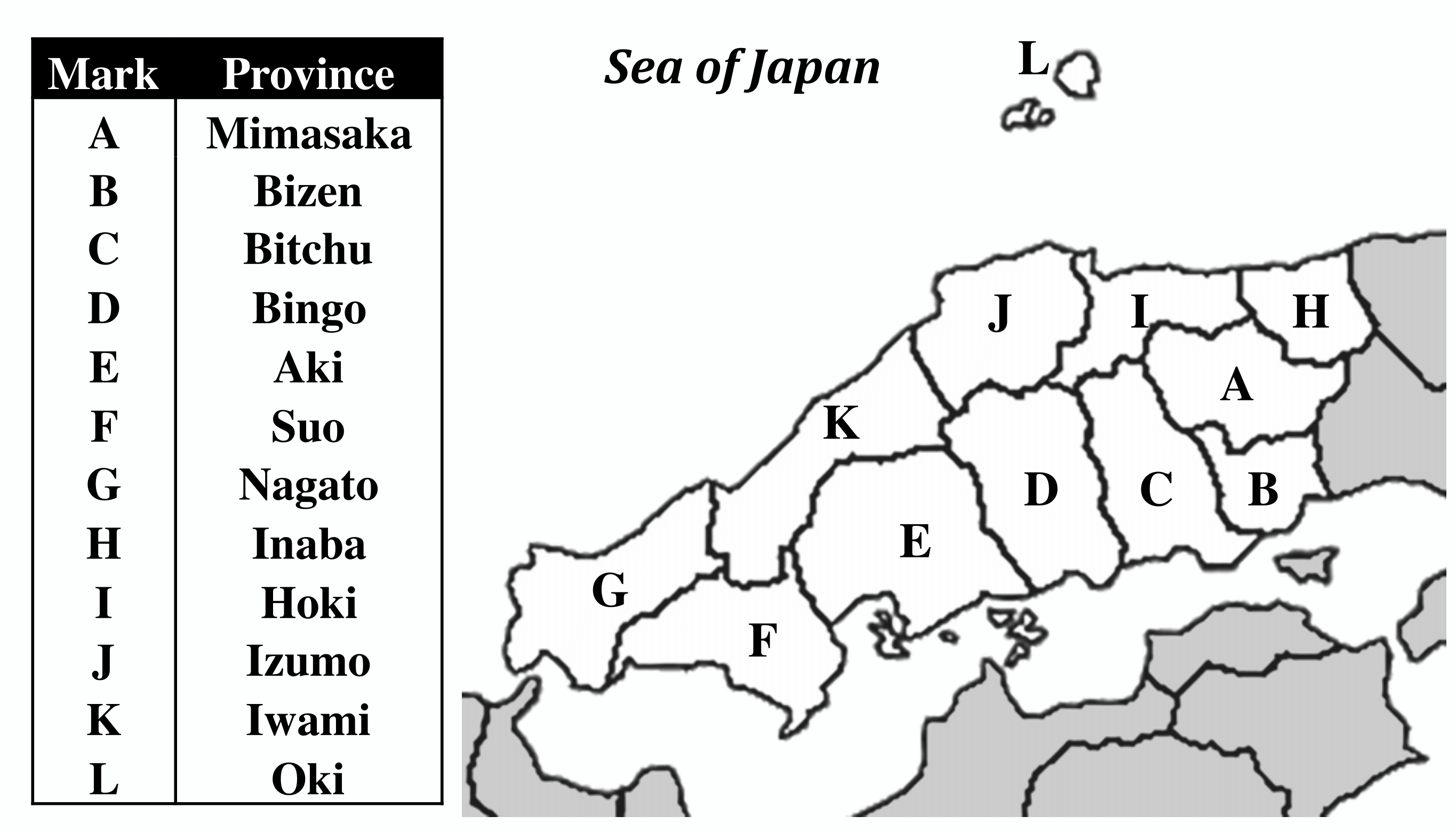 Figure 1: Geographical Divisions of the Chugokuk District Under the Old Province System